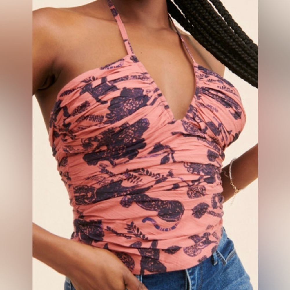 NWT Anthropologie Pink Floral Halter Top Size 4 Petite - Picture 2 of 15